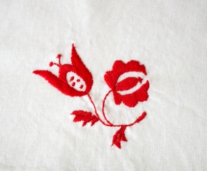 red flower dish towel